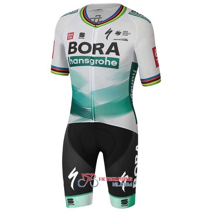UCI Mondo Campione Bora Fietsshirt Met Korte Mouwen 2020 en Korte Koersbroek Wit Groen