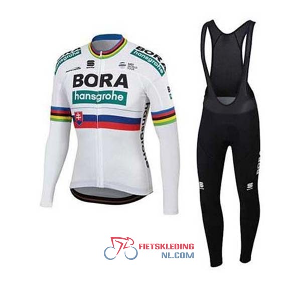 UCI Mondo Campione Bora Fietsshirt Met Lange Mouwen 2020 en Lange Koersbroek Wit