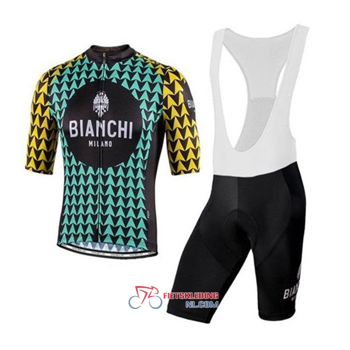 Bianchi Fietsshirt Met Korte Mouwen 2020 en Korte Koersbroek Zwart Blauw Geel