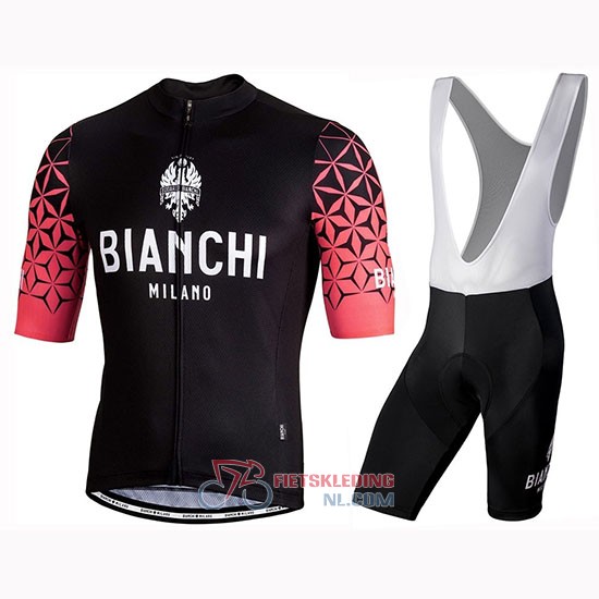 Bianchi Milano Conca Fietsshirt Met Korte Mouwen 2019 en Korte Koersbroek Zwart Rood