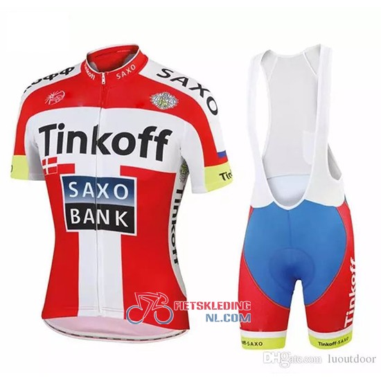 Tinkoff Saxo Bank Fietsshirt Met Korte Mouwen 2018 en Korte Koersbroek Rosso Bianco